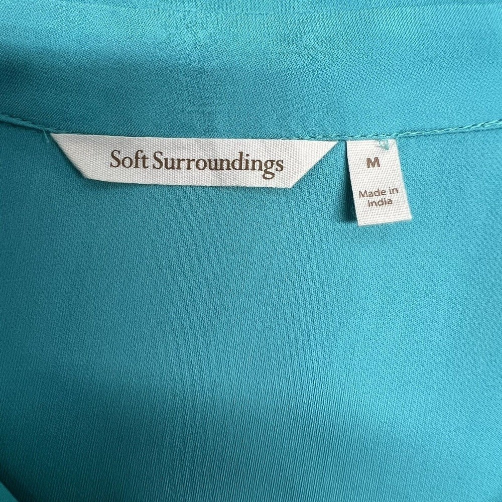Soft Surroundings Capistrano Pintuck Teal Tunic Top Lace Inset Hi Lo Hem MEDIUM - Picture 11 of 12